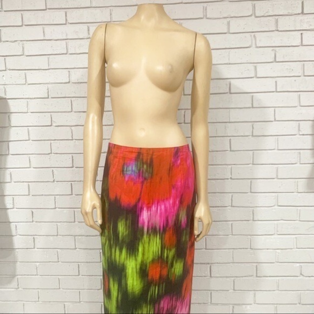 Carolina Herrera NY Multicolor Ikat Abstract Floral Midi Pencil Skirt NWT 8